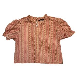 Zuvino Ruffled Collar‎ Puff Sleeve Open Front Cottagecore Blouse Size M/L